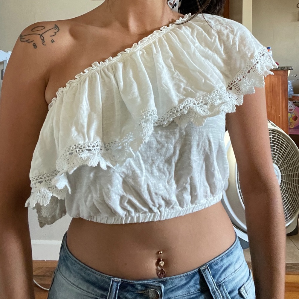cute off shoulder white crop top